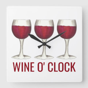 Wine O'Clock Rote Weine Glass Bar Quadratische Wanduhr