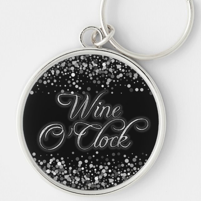 Wine O'Clock Silver Sparkle Schlüsselanhänger (Vorne)