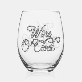 Wine O'Clock Silver Text Weinglas Ohne Stiel