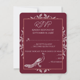 Wine Peacock Blüh Wedding RSVP Card