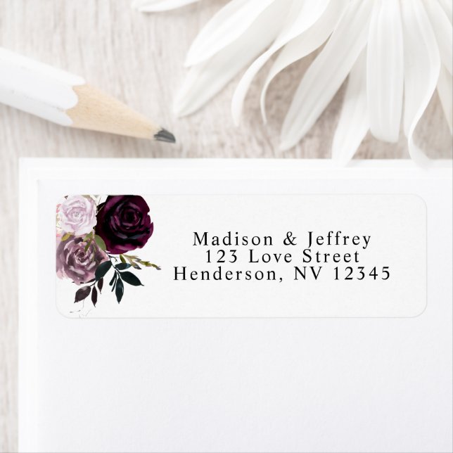 Wine Plum Mauve Fall Floral Wedding Address Label (Insitu)