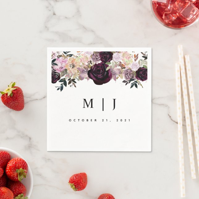 Wine Plum Mauve Fall Floral Wedding Serviette (Beispiel)