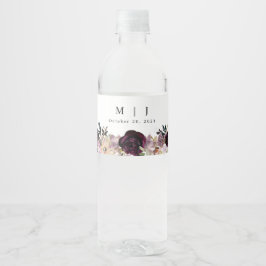 Wine Plum Mauve Fall Floral Wedding Wasserflaschenetikett