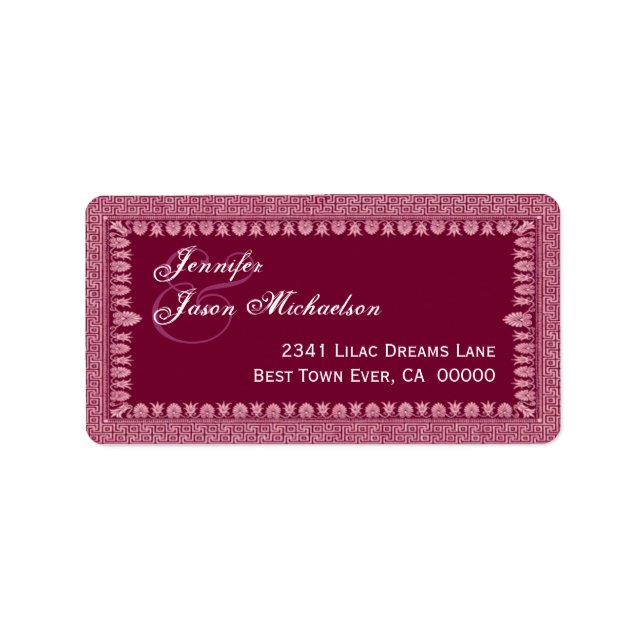 Wine Red Art Deco Border Wedding Adressaufkleber (Vorne)