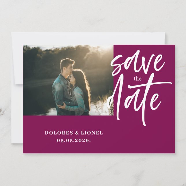 Wine Red Couple Foto Wedding Save the Date (Vorderseite)