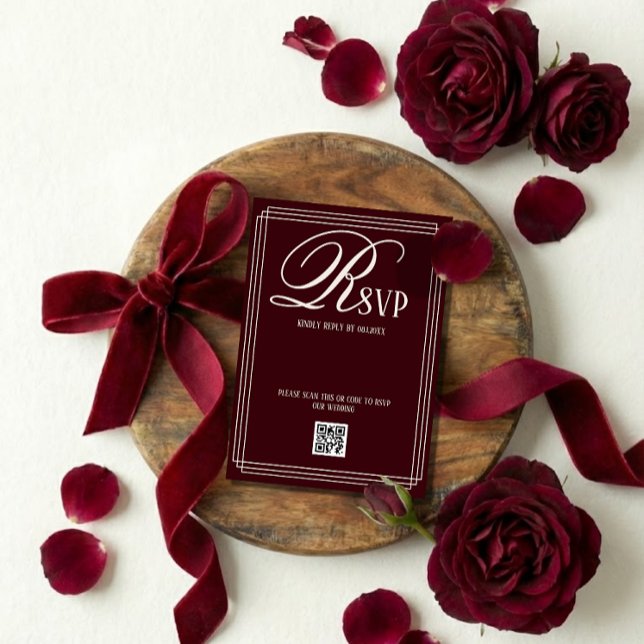 Wine Red Luxury Wedding RSVP Karte (Von Creator hochgeladen)