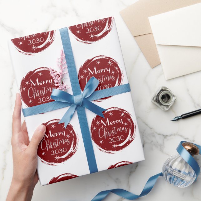 Wine Red Merry Christmas Elegant Circles Geschenkpapier (Schenken)