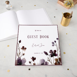 Wine Red Plum Mauve Fall Floral Wedding Gästebuch