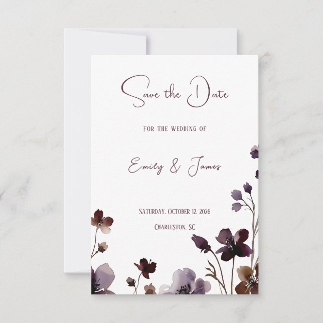 Wine Red Plum Mauve Fall Floral Wedding Save The Date (Vorderseite)