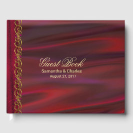 Wine Red Satin Look Wedding Guest Book Gästebuch