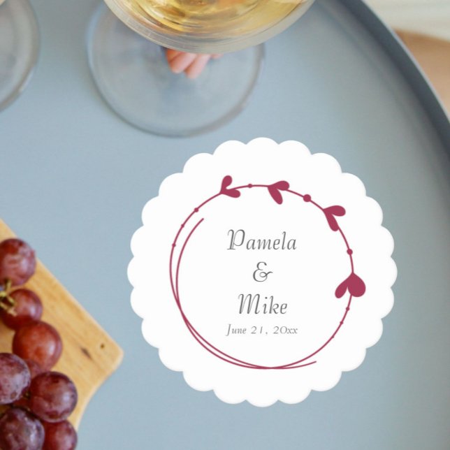 Wine Red Simple Heart Wreath Wedding Untersetzer (In Situ Wedding)