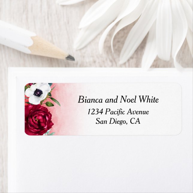  Wine Red White floral Return Address  (Insitu)