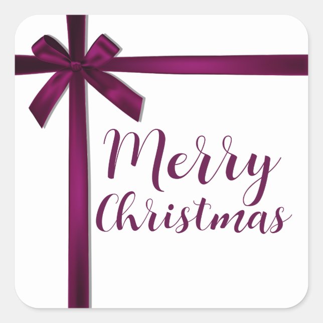 Wine Satin Ribbon Bow Weihnachtsfeier Quadratischer Aufkleber (Vorderseite)