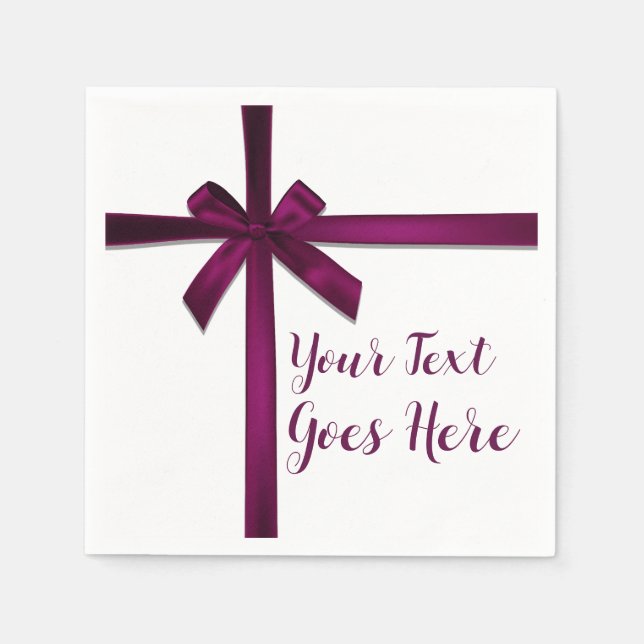Wine Satin Ribbon Bow Weihnachtsfeier Serviette (Vorderseite)
