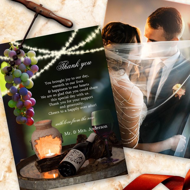 Wine String Lights Wedding Foto Dankeskarte (Von Creator hochgeladen)