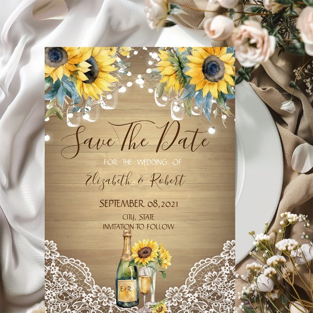 Wine Sunflowers Mason Jar Save the Date Karte (Von Creator hochgeladen)
