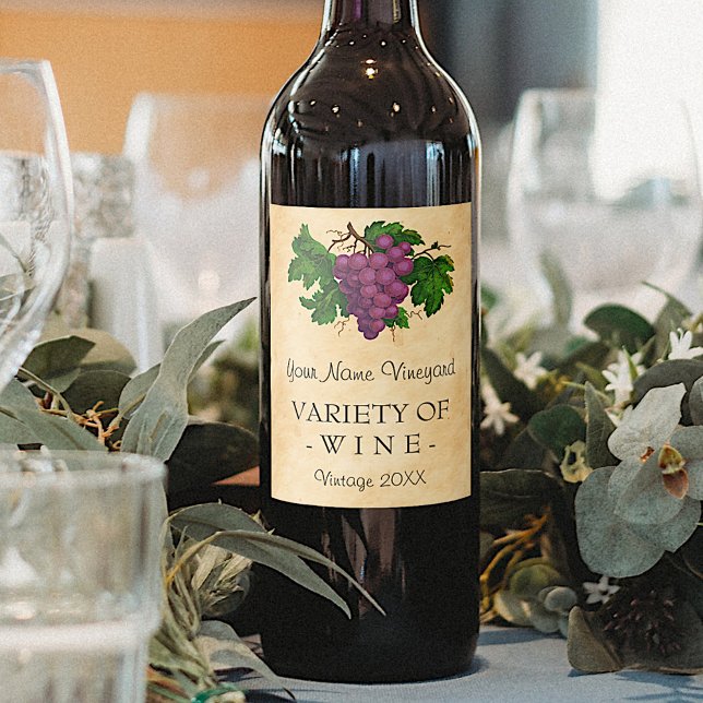 Wine Template Elegante Vintage Lila Trauben Weinetikett (Von Creator hochgeladen)