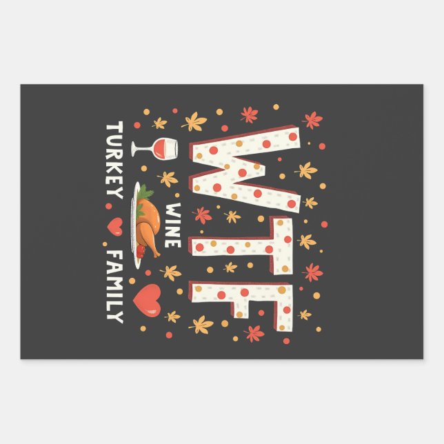 WIne Turkey Family Funny Erntedank Geschenkpapier Set (Vorderseite)