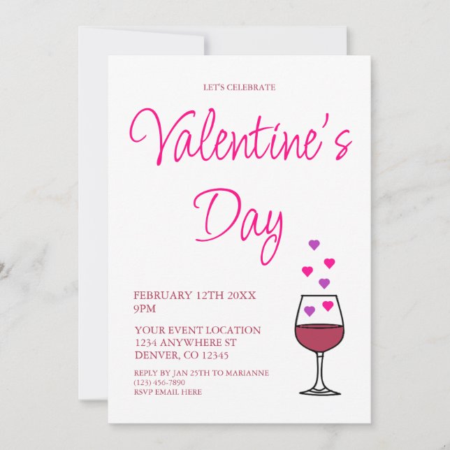 Wine Valentine's Day Party Einladung (Vorderseite)