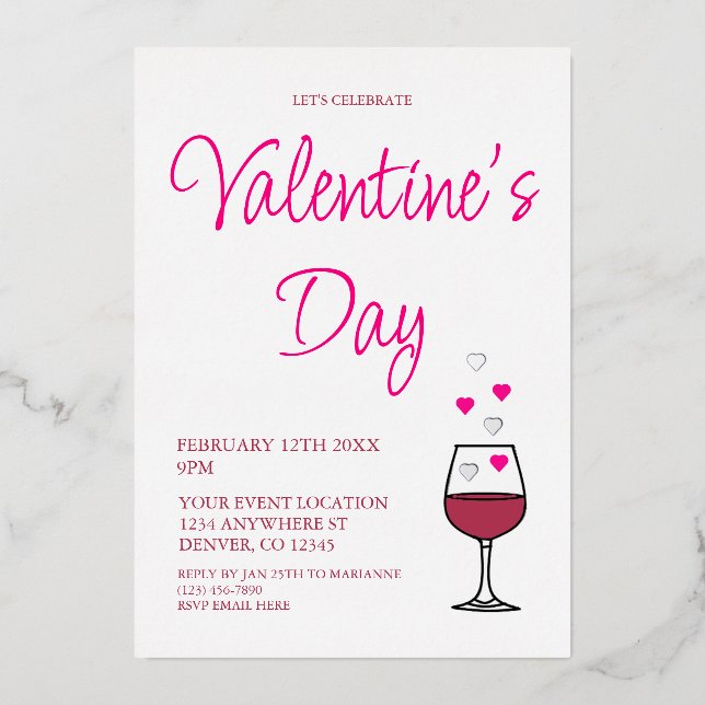 Wine Valentine's Day Party Folieneinladung (Vorderseite)