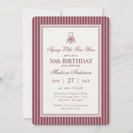 Wine Vineyard Club Old Money Striped Red Birthday Einladung