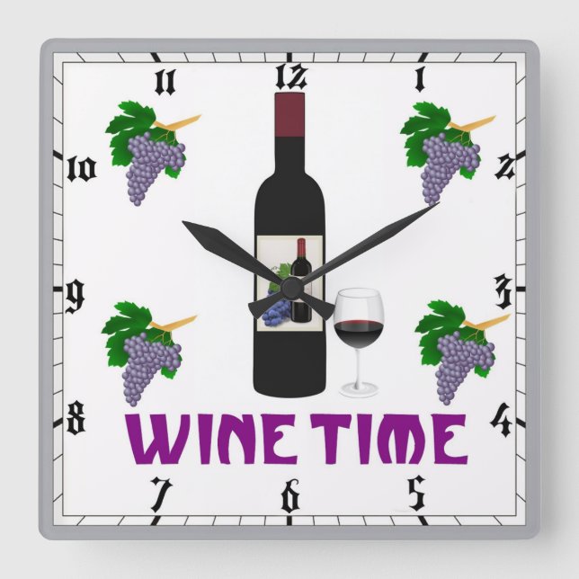 Wine Wall Clock Quadratische Wanduhr (Vorderseite)