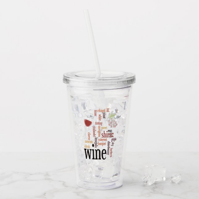 Wine Word Cloud Design Acrylic Tumblers Acryltrinkbecher (Vorderseite Ice)