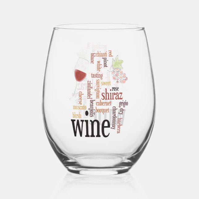 Wine Word Cloud Design Edelstahlglas Weinglas Ohne Stiel (Vorderseite)