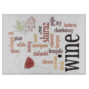 Wine Word Cloud Design Glass Cutting Board Schneidebrett