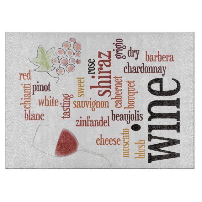 Wine Word Cloud Design Glass Cutting Board Schneidebrett (Vorderseite)
