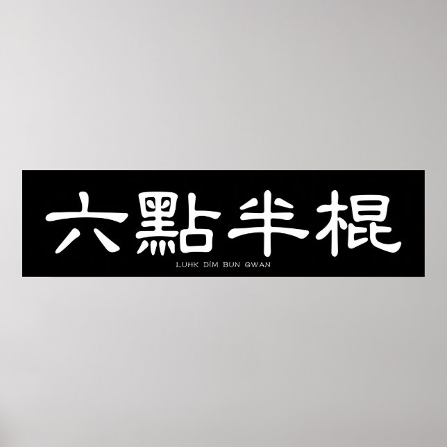 Wing Chun Long Pole Weiße Chinesische Kalligraphie Poster (Vorne)