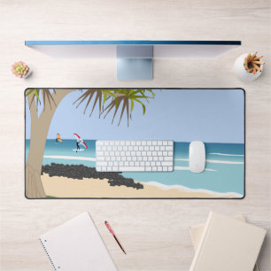 Wing Foil Surfer unter Pandanus Tree am Strand Schreibtischunterlage