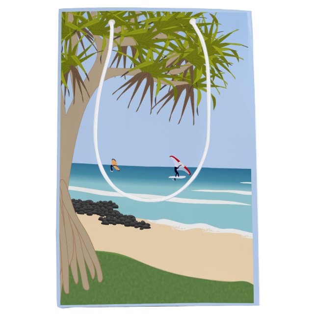 Wing Foil Surfers Pandanus Tree am Strand Mittlere Geschenktüte (Vorderseite)