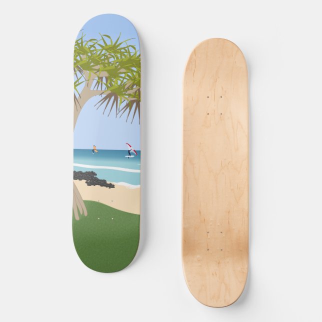 Wing Foil Surfers Pandanus Tree am Strand Skateboard (Vorderseite)
