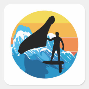 Wing Foiling Hydrofoil Surfen Retro Vintage Quadratischer Aufkleber