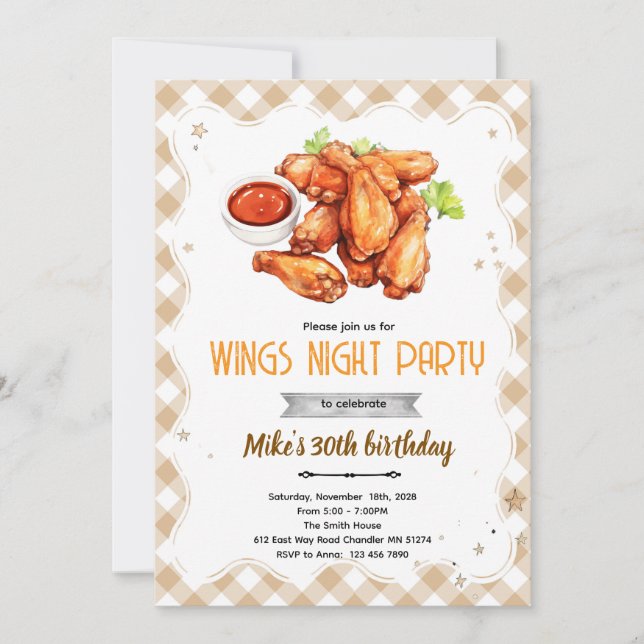 Wing Night party birthday Invitation Einladung (Vorderseite)