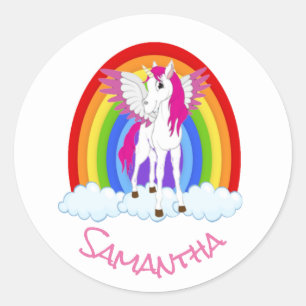 Wing Unicorn Party Rainbow Klassischer Rundaufkleb Runder Aufkleber