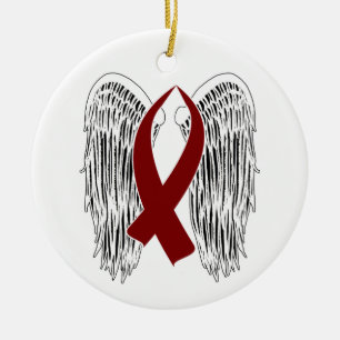Winged Awareness Ribbon (Burgund) Keramik Ornament