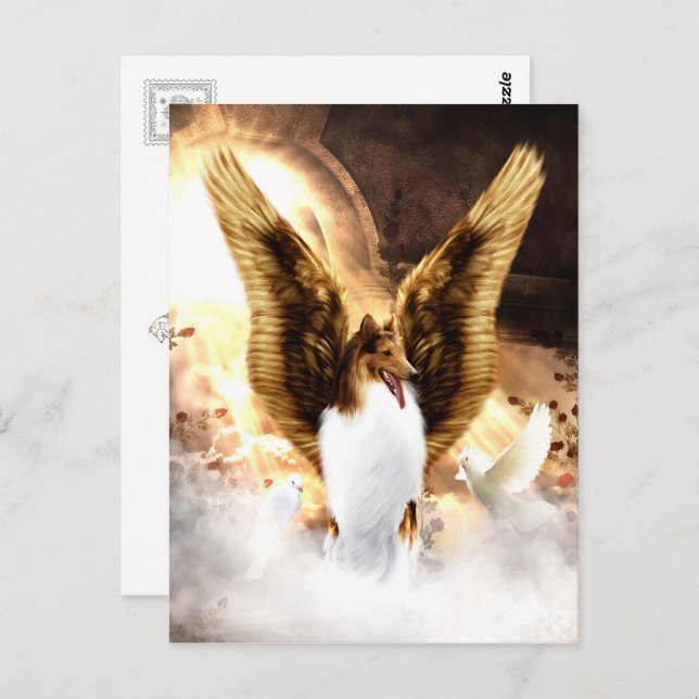 Winged Collie Angel im Hund Postkarte (Vorne/Hinten)