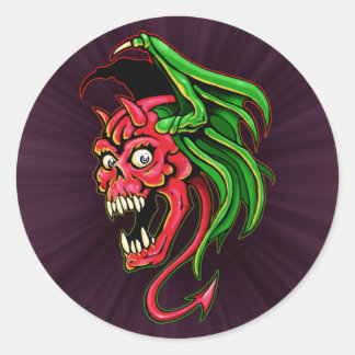Winged Devil Skull Design Runder Aufkleber