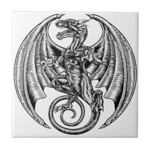 Winged Drache-Holzschnitt Fliese