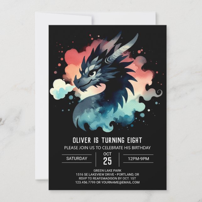 Winged Dragon Birthday Digital Einladung (Vorderseite)