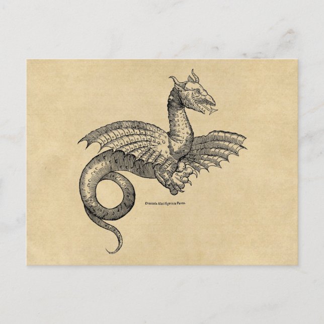 Winged Dragon Sepia Postcard Postkarte (Vorderseite)