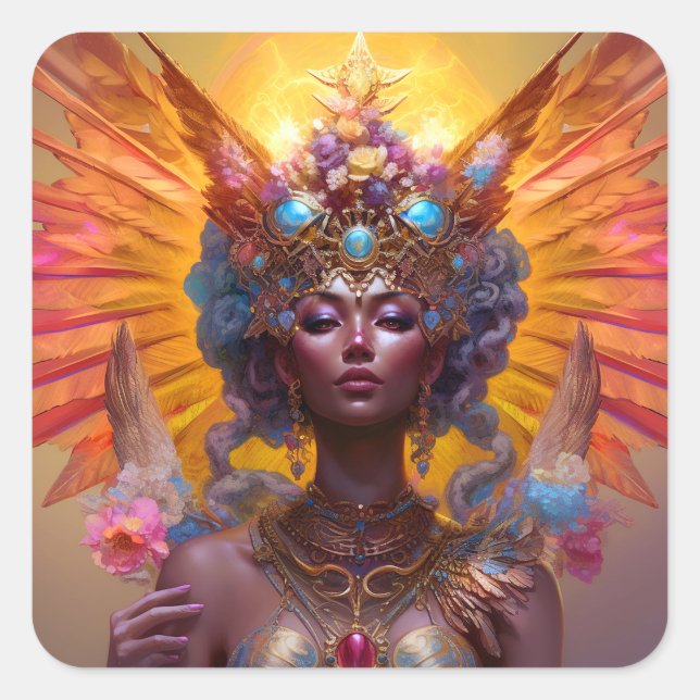 Winged Goddess Fantasy Art Quadratischer Aufkleber (Vorderseite)
