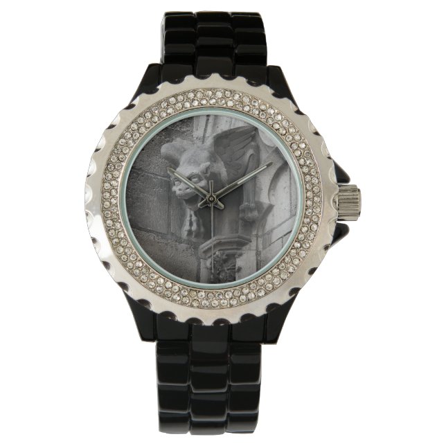 Winged Gothic Gargoyle Ladys Black Wristwatch Armbanduhr (Vorderseite)