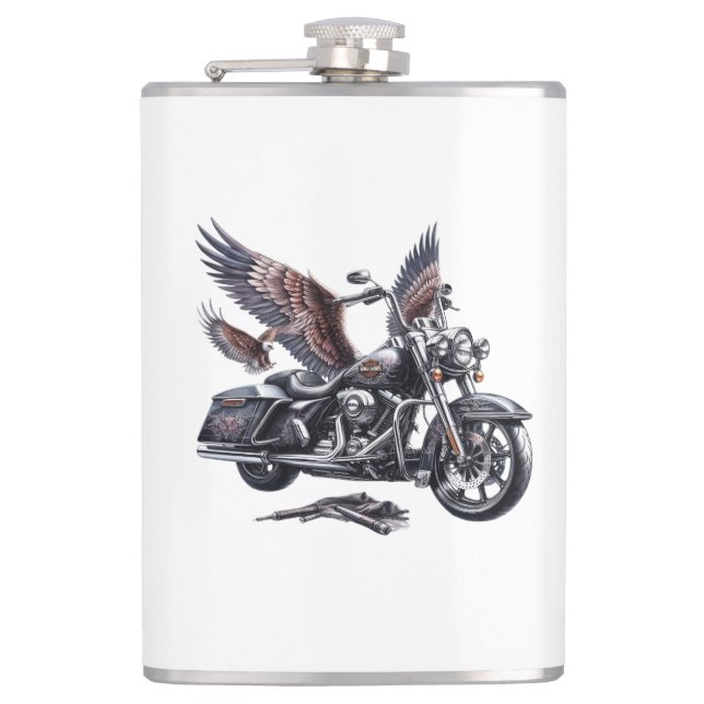 Winged Harley-Davidson Motorcycle Watercolor Illus Flachmann (Vorderseite)
