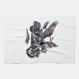 Winged Harley-Davidson Motorcycle Watercolor Illus Geschirrtuch