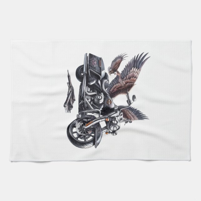 Winged Harley-Davidson Motorcycle Watercolor Illus Geschirrtuch (Horizontal)