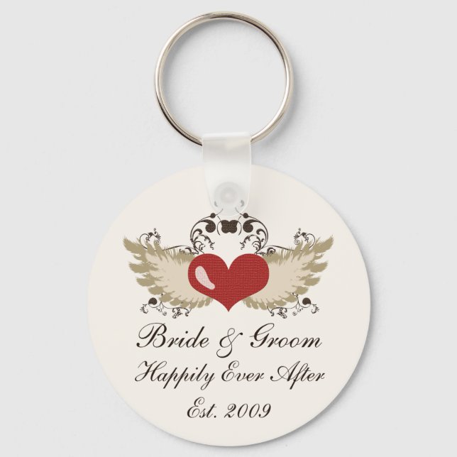 Winged Heart Custom Wedding Key Chain Schlüsselanhänger (Vorderseite)