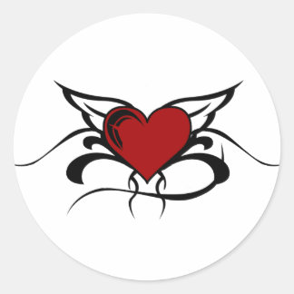 Winged Heart Tattoo Runder Aufkleber